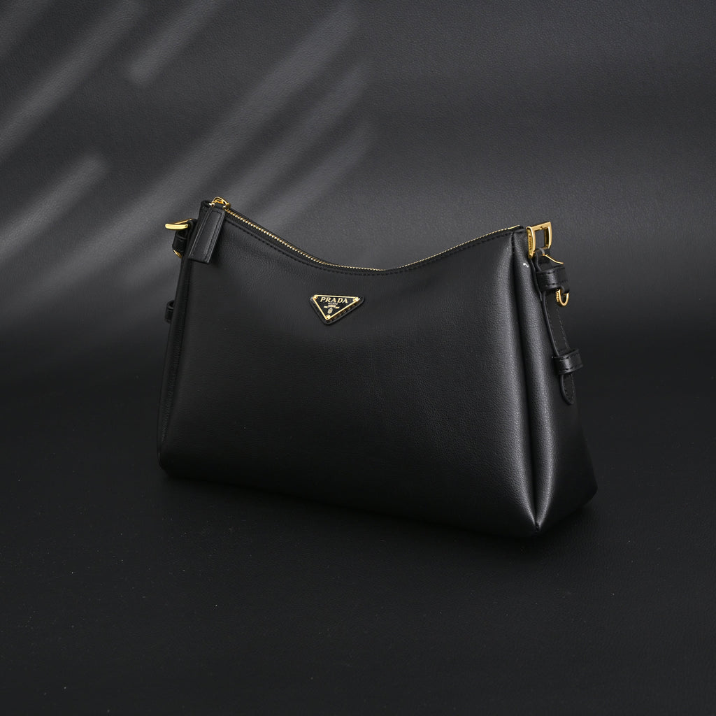 Prada Cleo Black Brushed Leather Shoulder Bag — view 14