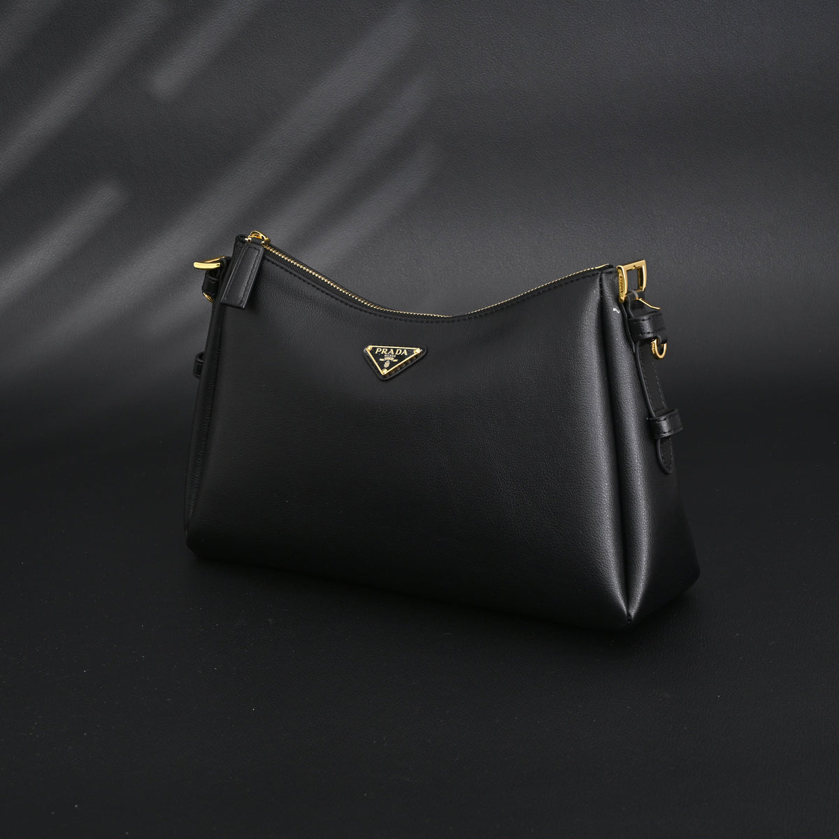 Prada Cleo Black Brushed Leather Shoulder Bag — view 14