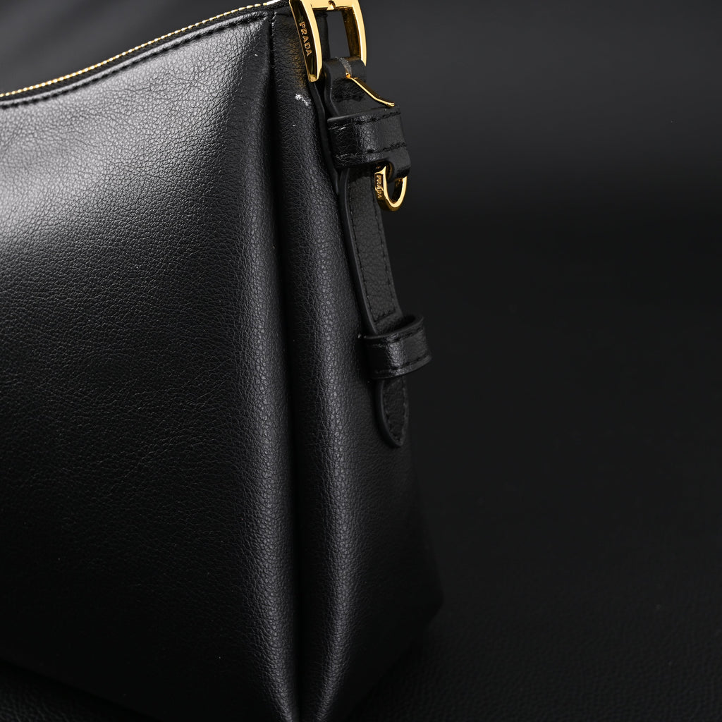 Prada Cleo Black Brushed Leather Shoulder Bag — view 16