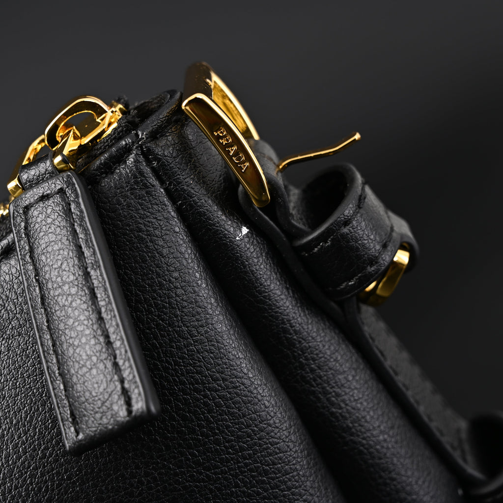 Prada Cleo Black Brushed Leather Shoulder Bag — view 18