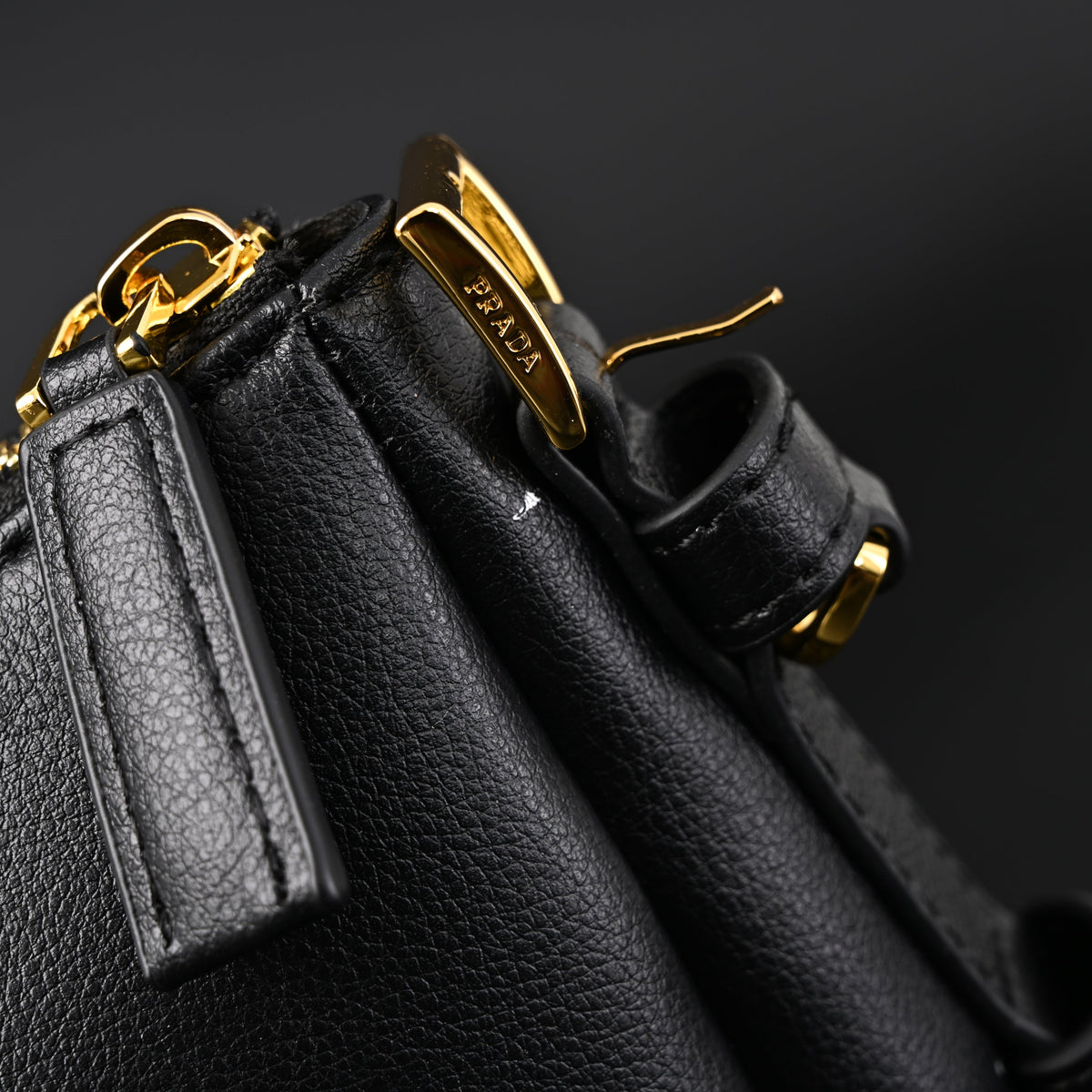 Prada Cleo Black Brushed Leather Shoulder Bag — view 18