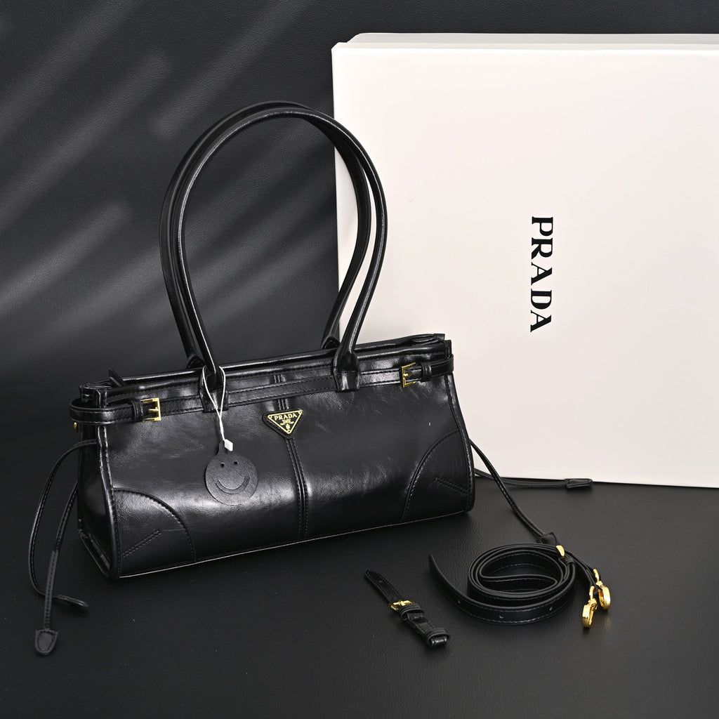 Prada Cleo Black Patent Leather Shoulder Bag with Gold Hardware — view 1