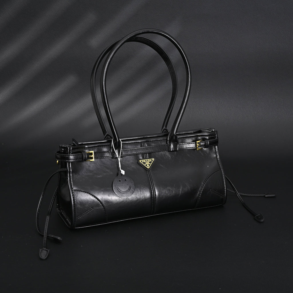 Prada Cleo Black Patent Leather Shoulder Bag with Gold Hardware — view 4
