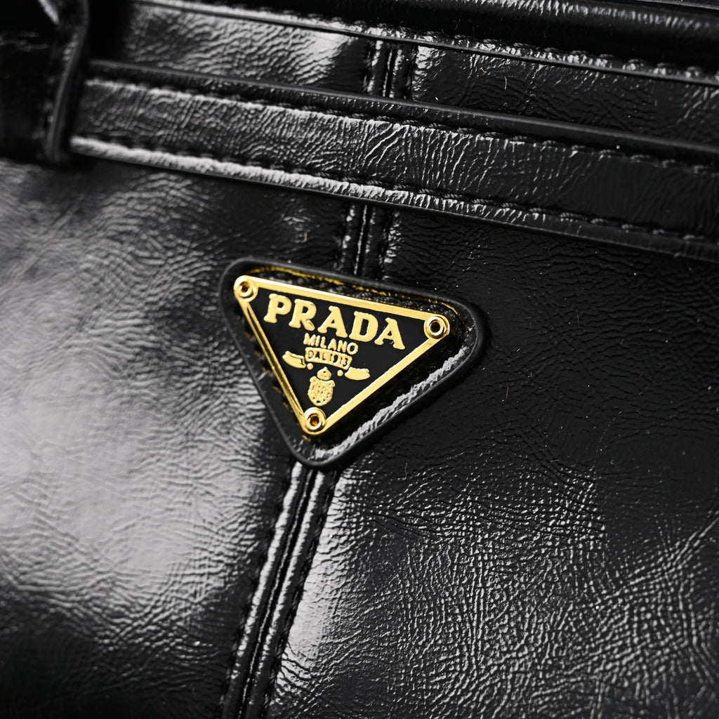 Prada Cleo Black Patent Leather Shoulder Bag with Gold Hardware — view 11