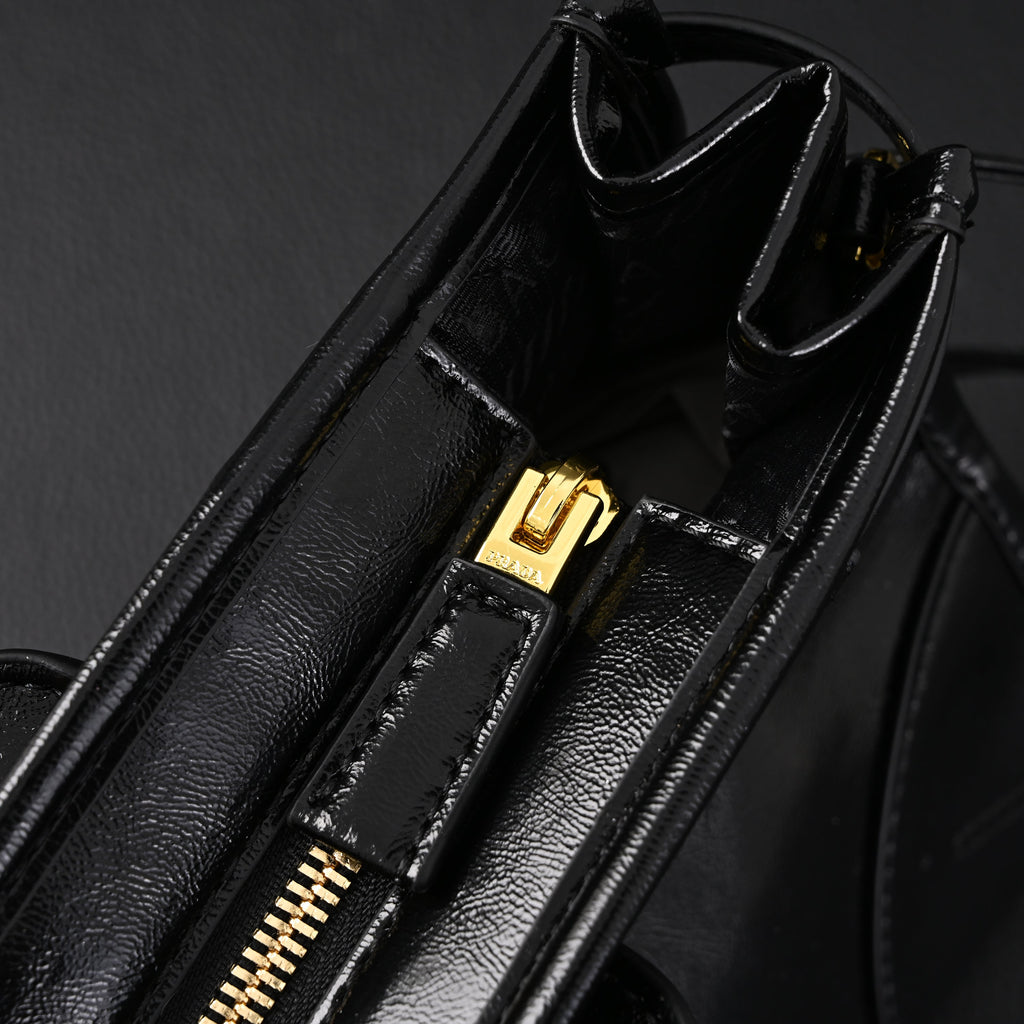 Prada Cleo Black Patent Leather Shoulder Bag with Gold Hardware — view 18