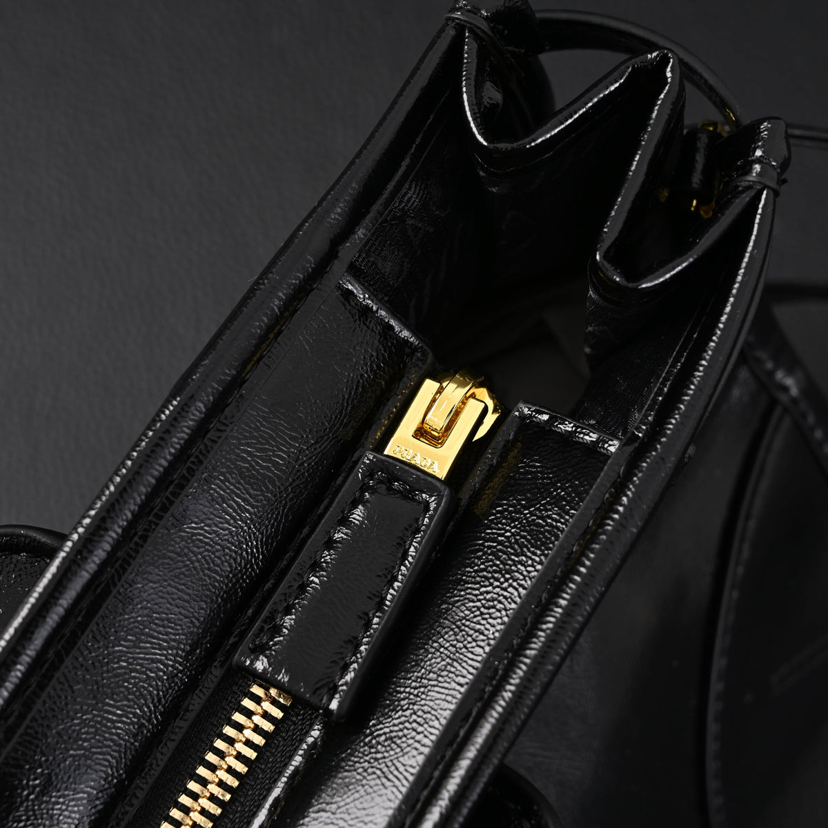 Prada Cleo Black Patent Leather Shoulder Bag with Gold Hardware — view 18