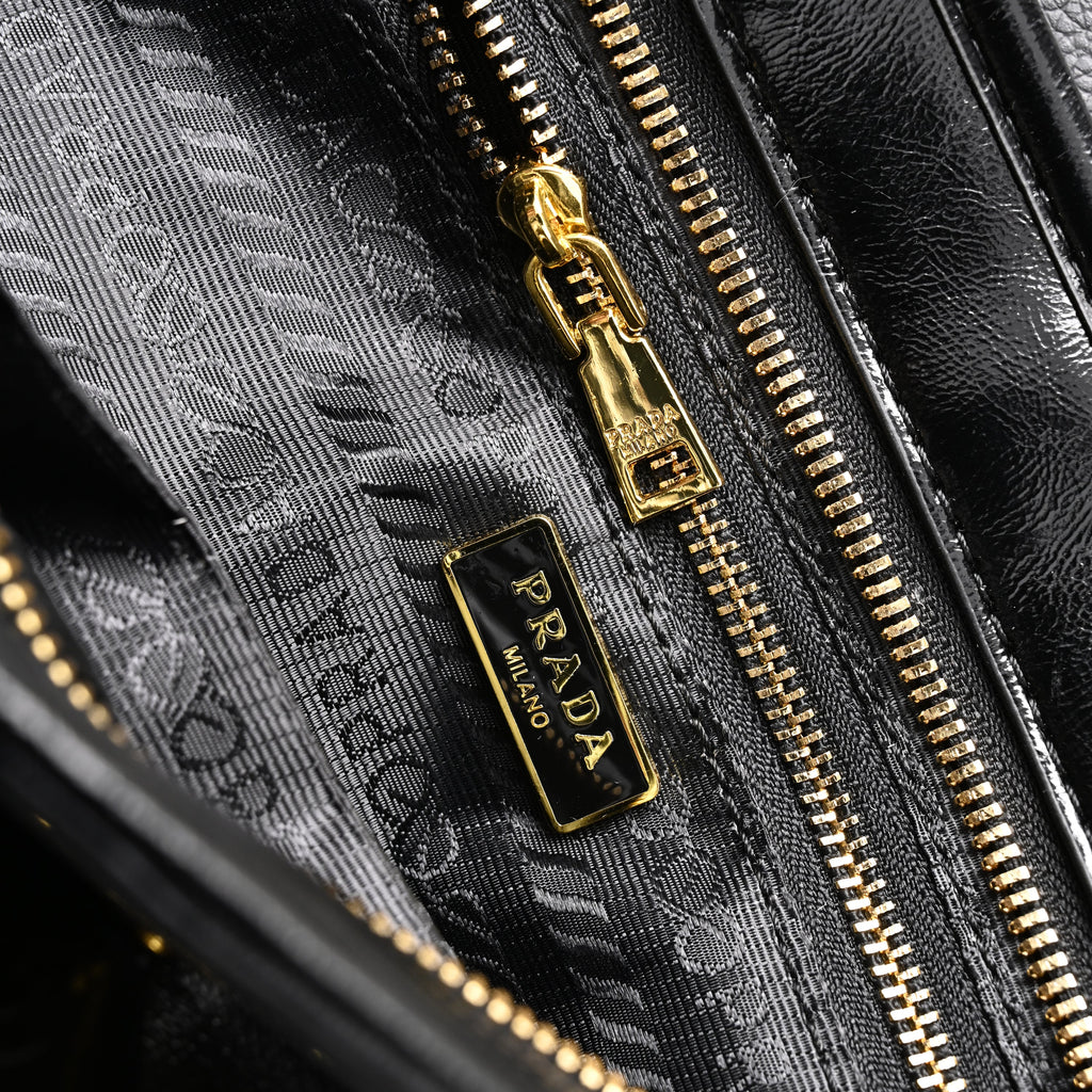 Prada Cleo Black Patent Leather Shoulder Bag with Gold Hardware — view 3