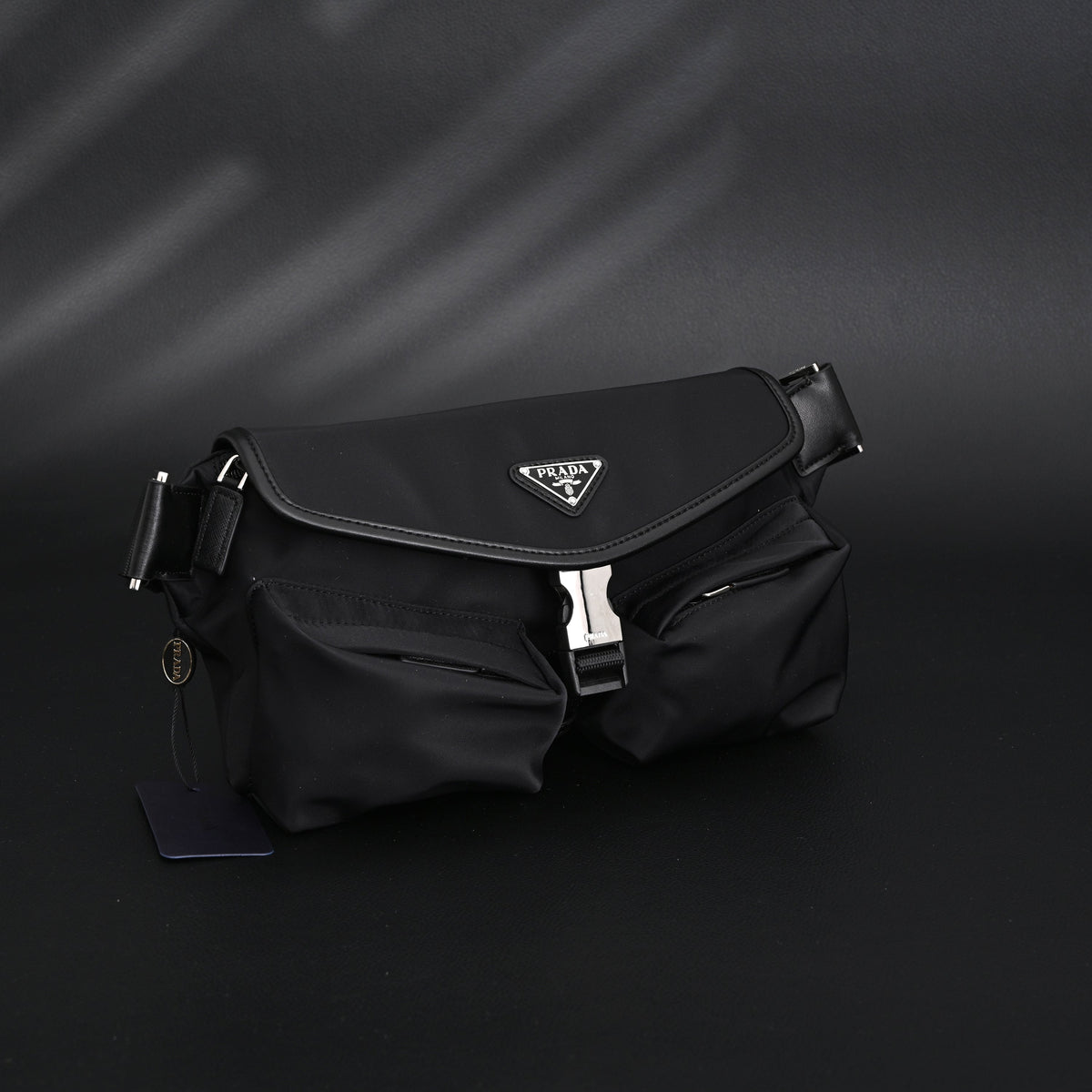 Prada Nylon Black Belt Bag with Silver Logo - Black with Silver-Tone Hardware — view 2