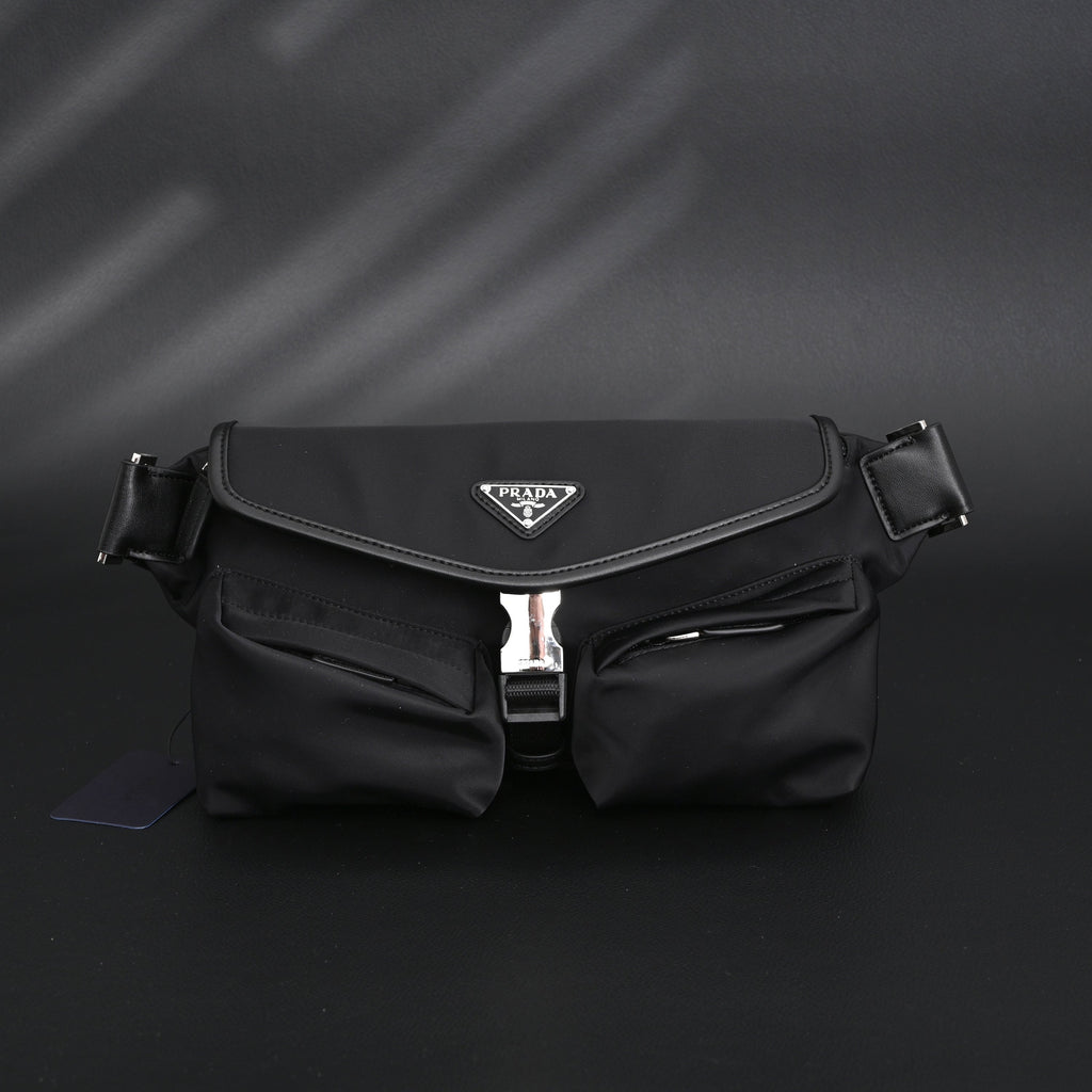 Prada Nylon Black Belt Bag with Silver Logo - Black with Silver-Tone Hardware — view 3