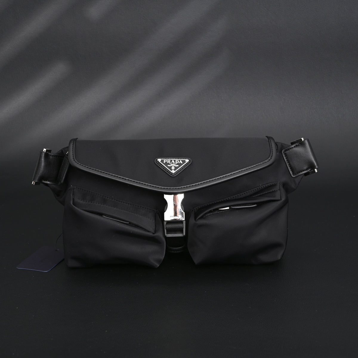Prada Nylon Black Belt Bag with Silver Logo - Black with Silver-Tone Hardware — view 3