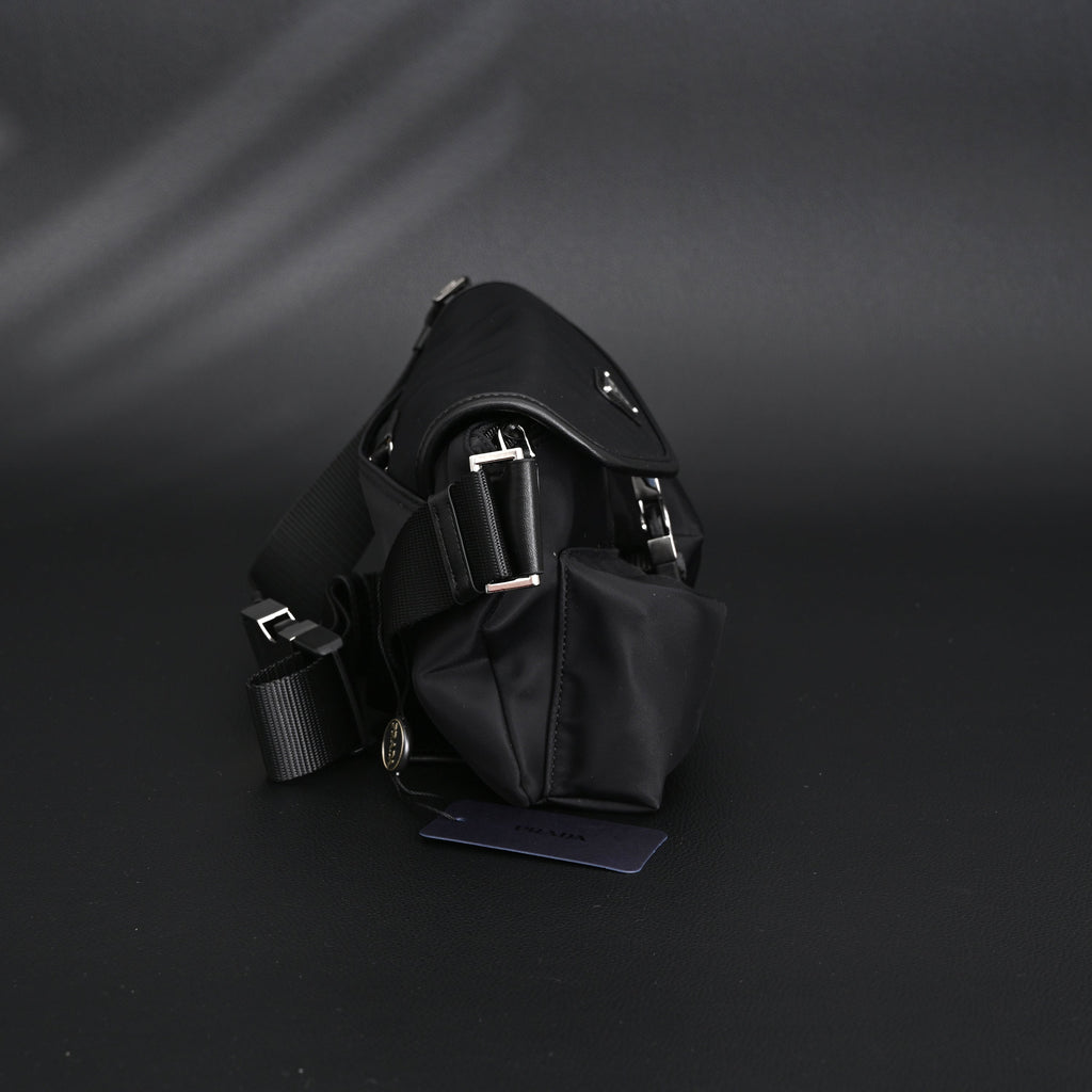 Prada Nylon Black Belt Bag with Silver Logo - Black with Silver-Tone Hardware — view 4