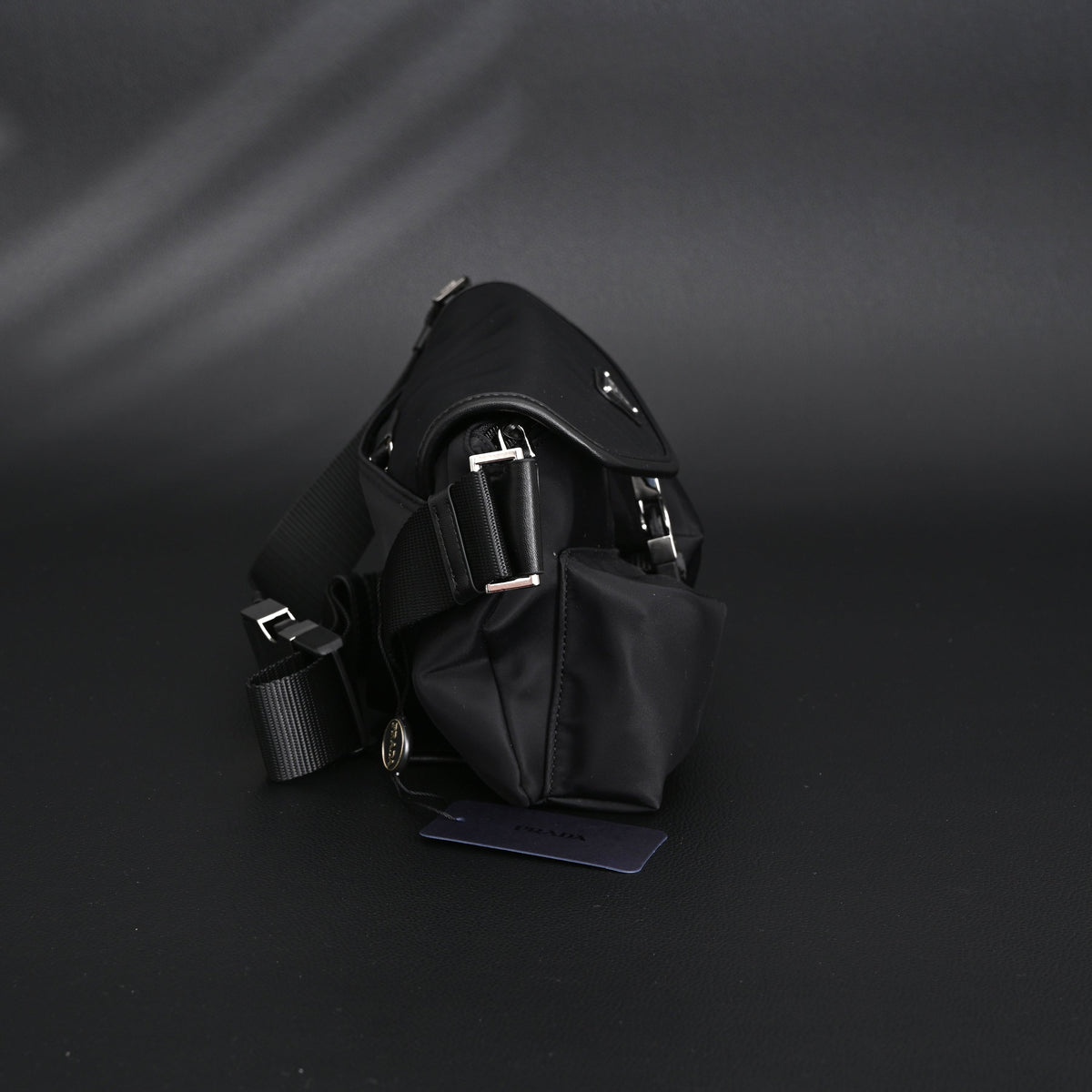 Prada Nylon Black Belt Bag with Silver Logo - Black with Silver-Tone Hardware — view 4
