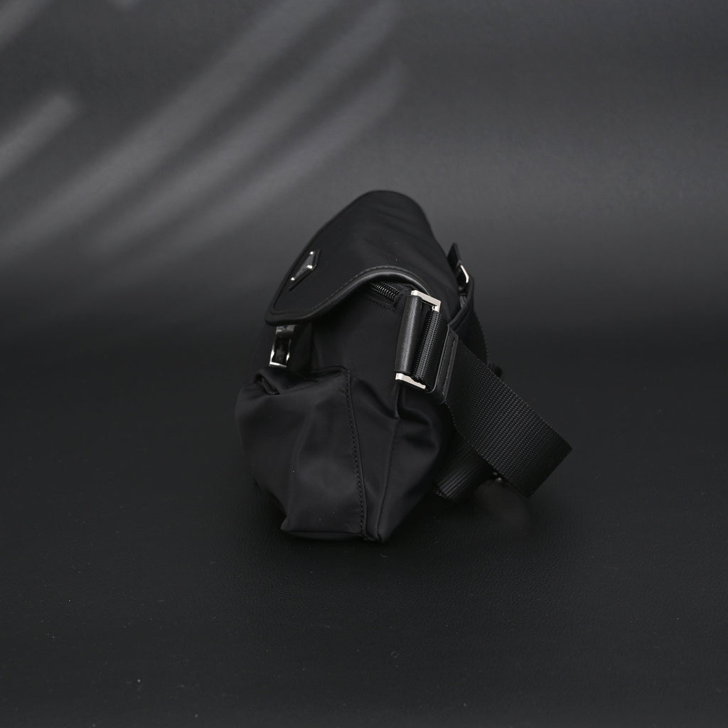 Prada Nylon Black Belt Bag with Silver Logo - Black with Silver-Tone Hardware — view 6