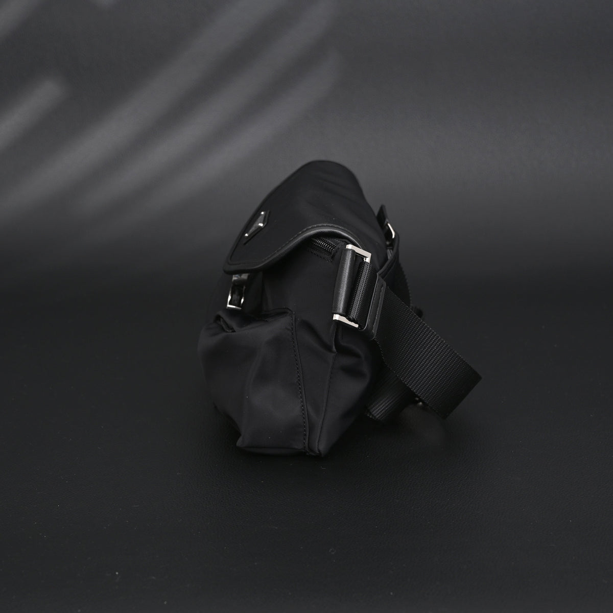 Prada Nylon Black Belt Bag with Silver Logo - Black with Silver-Tone Hardware — view 6