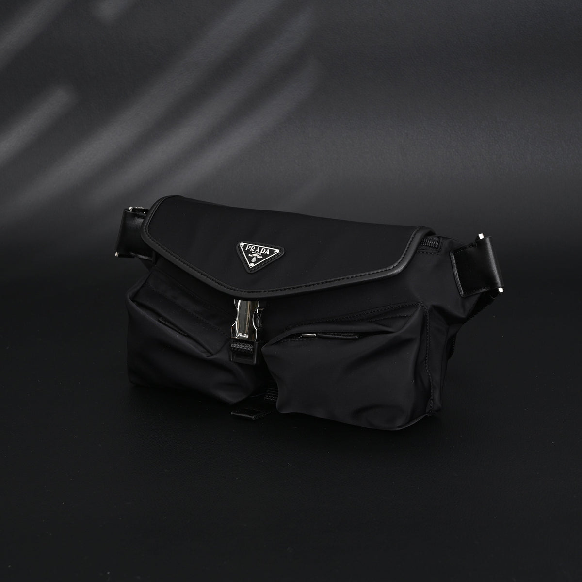Prada Nylon Black Belt Bag with Silver Logo - Black with Silver-Tone Hardware — view 7