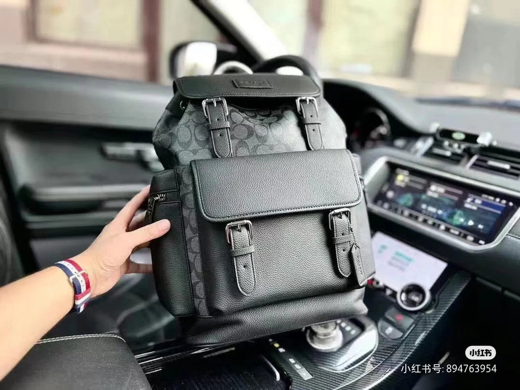 Coach Men's Leather Backpack – Black Signature Canvas — view 7