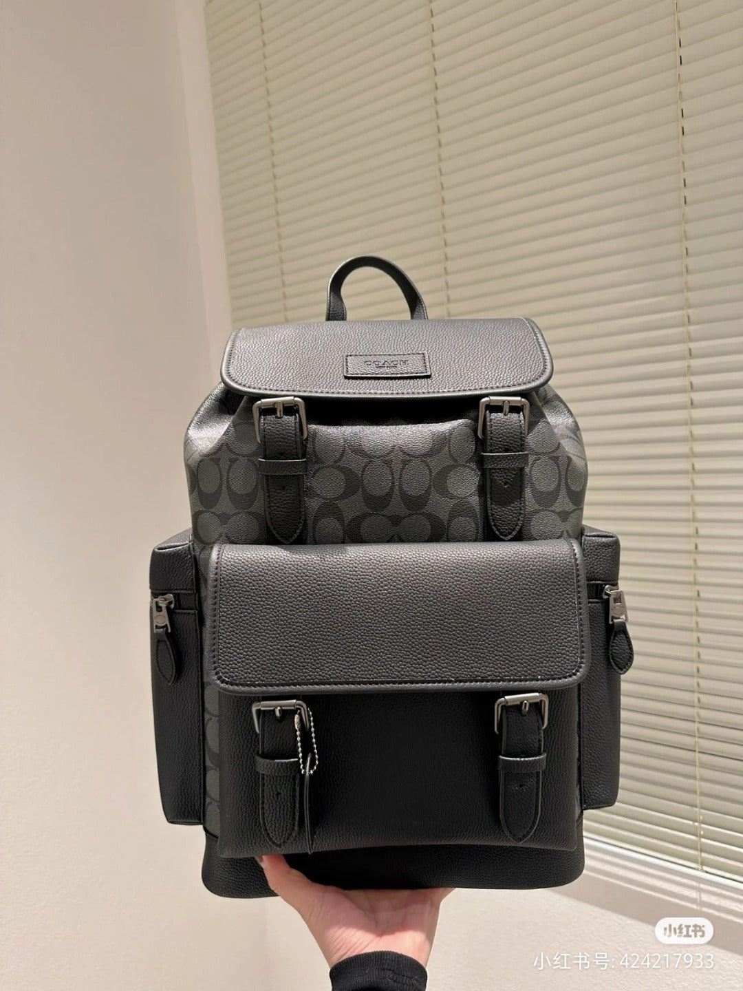 Coach Men's Leather Backpack – Black Signature Canvas — view 8