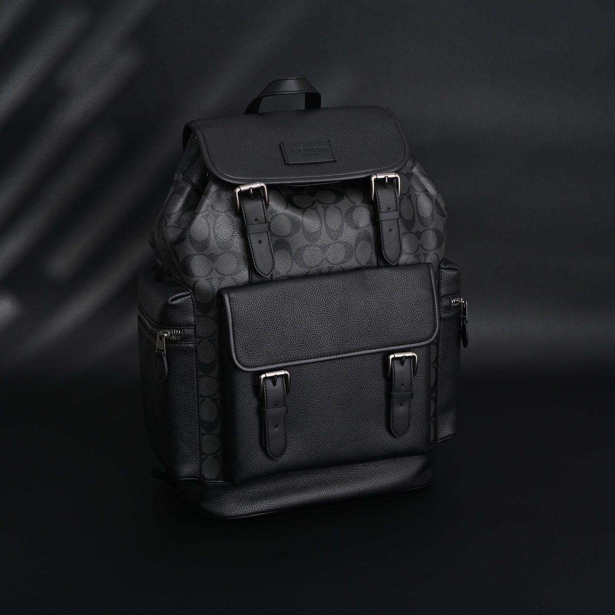 Coach Men's Leather Backpack – Black Signature Canvas — view 1