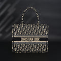 Christian Dior Medium Book Tote – Black Oblique Embroidery - Black with Beige Contrast — view 1