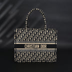 Christian Dior Medium Book Tote – Black Oblique Embroidery - Black with Beige Contrast — view 1