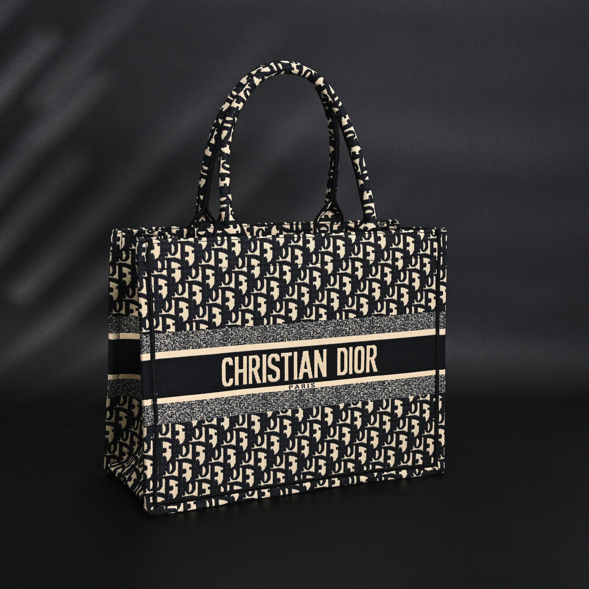 Christian Dior Medium Book Tote – Black Oblique Embroidery - Black with Beige Contrast — view 15