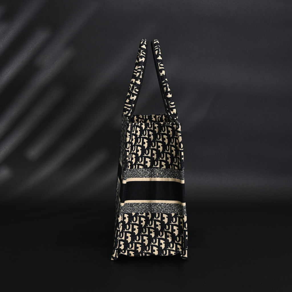 Christian Dior Medium Book Tote – Black Oblique Embroidery - Black with Beige Contrast — view 16