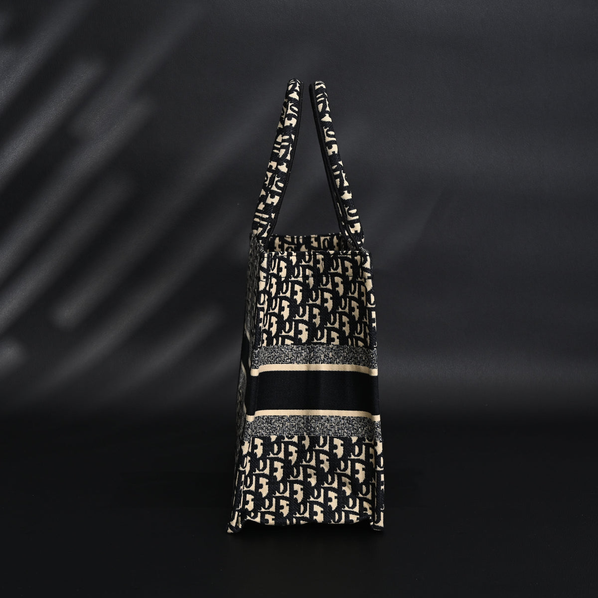 Christian Dior Medium Book Tote – Black Oblique Embroidery - Black with Beige Contrast — view 16