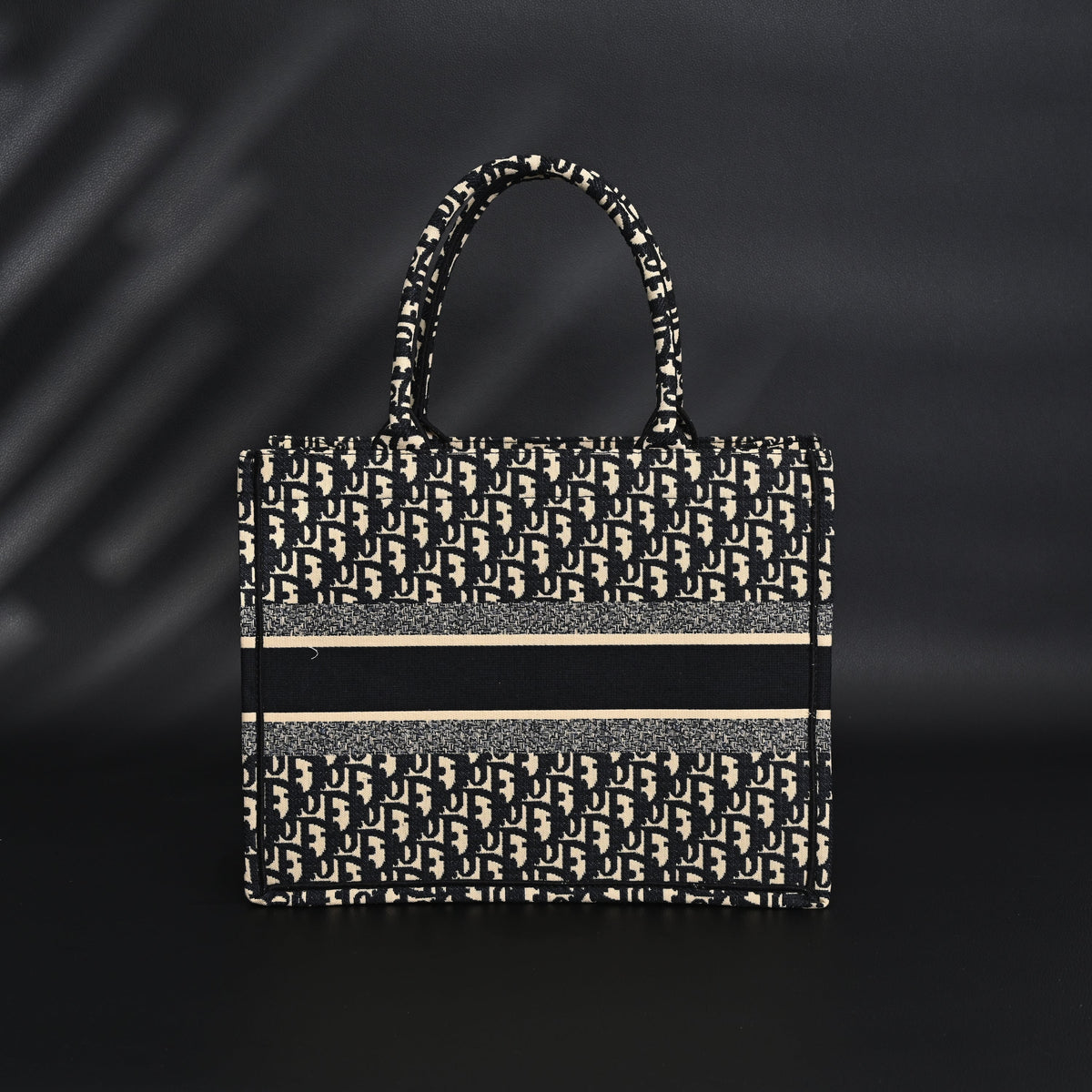 Christian Dior Medium Book Tote – Black Oblique Embroidery - Black with Beige Contrast — view 2