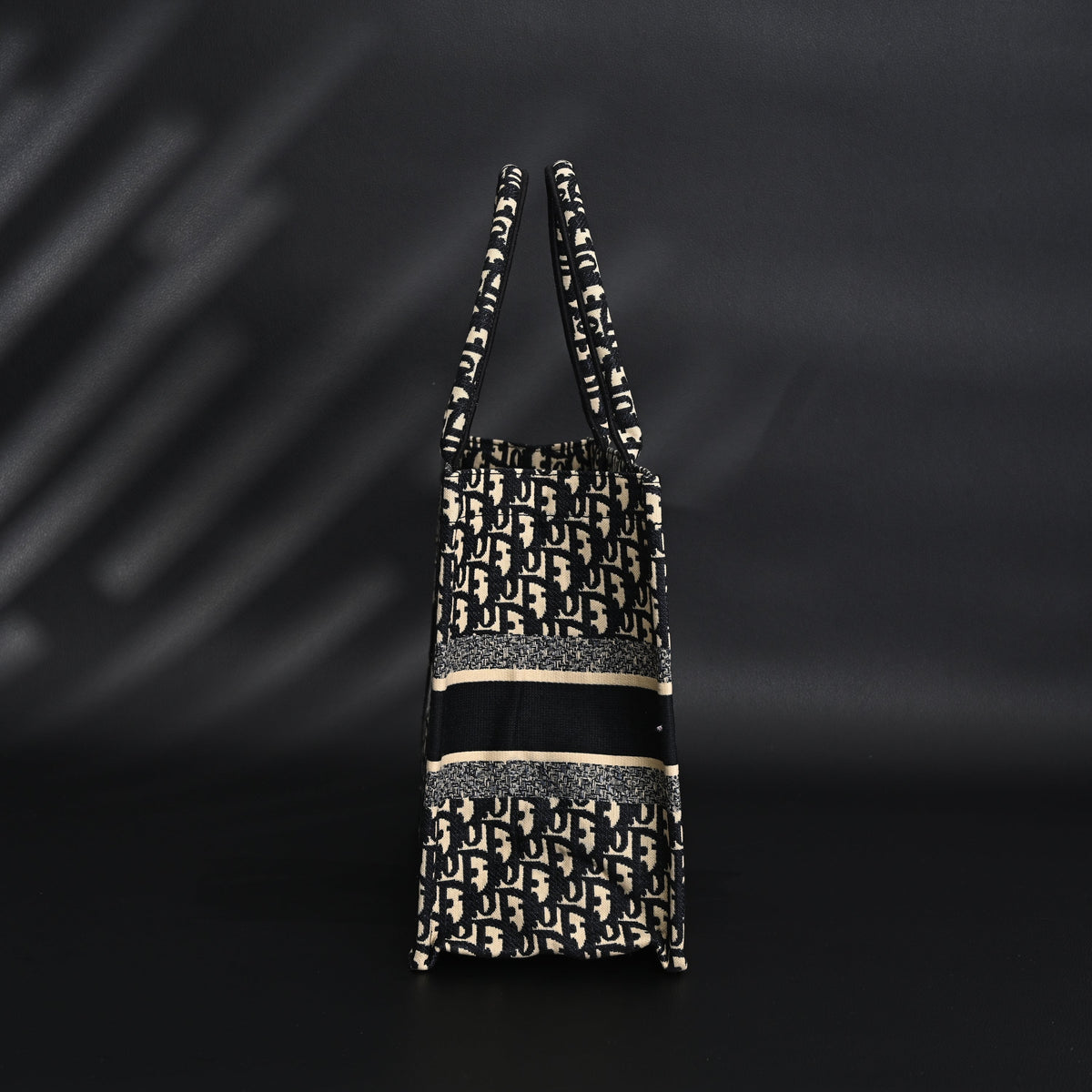 Christian Dior Medium Book Tote – Black Oblique Embroidery - Black with Beige Contrast — view 3