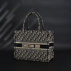 Christian Dior Medium Book Tote – Black Oblique Embroidery - Black with Beige Contrast — view 4