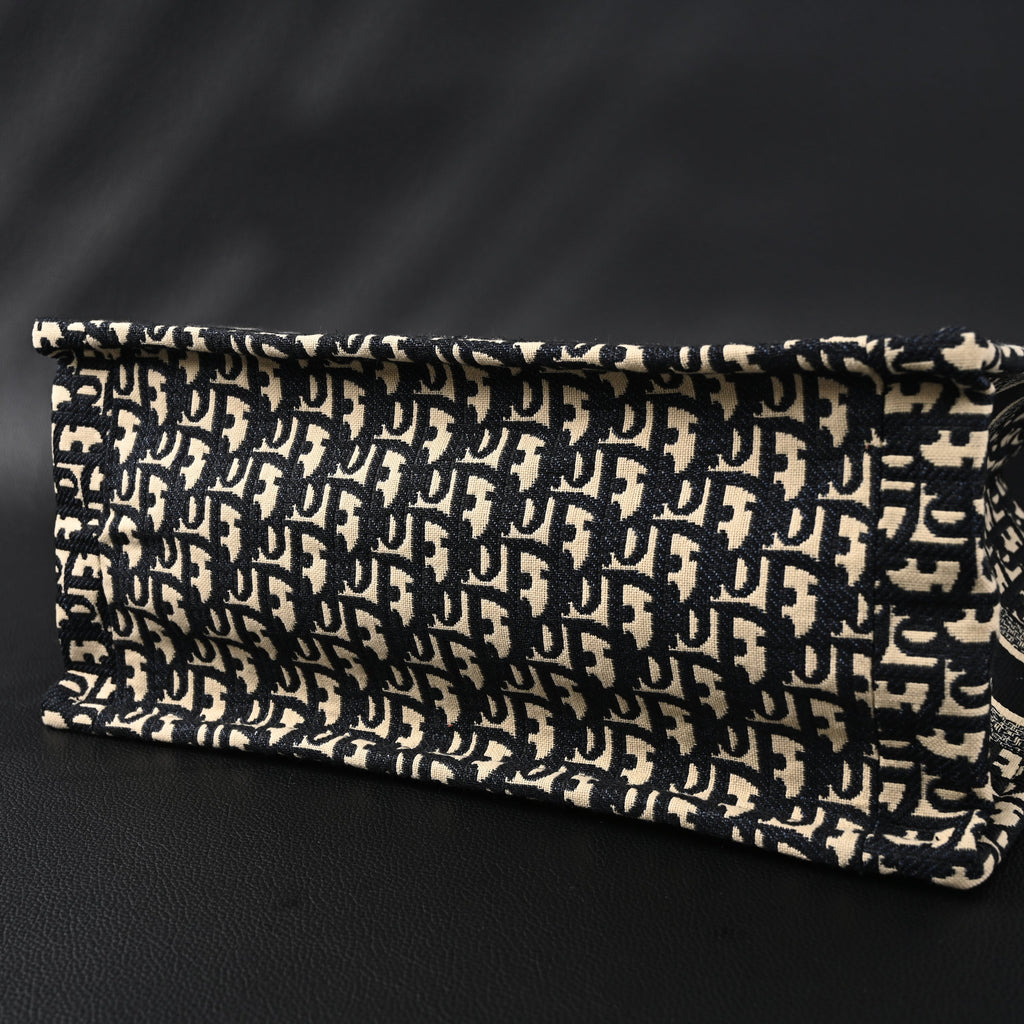 Christian Dior Medium Book Tote – Black Oblique Embroidery - Black with Beige Contrast — view 5