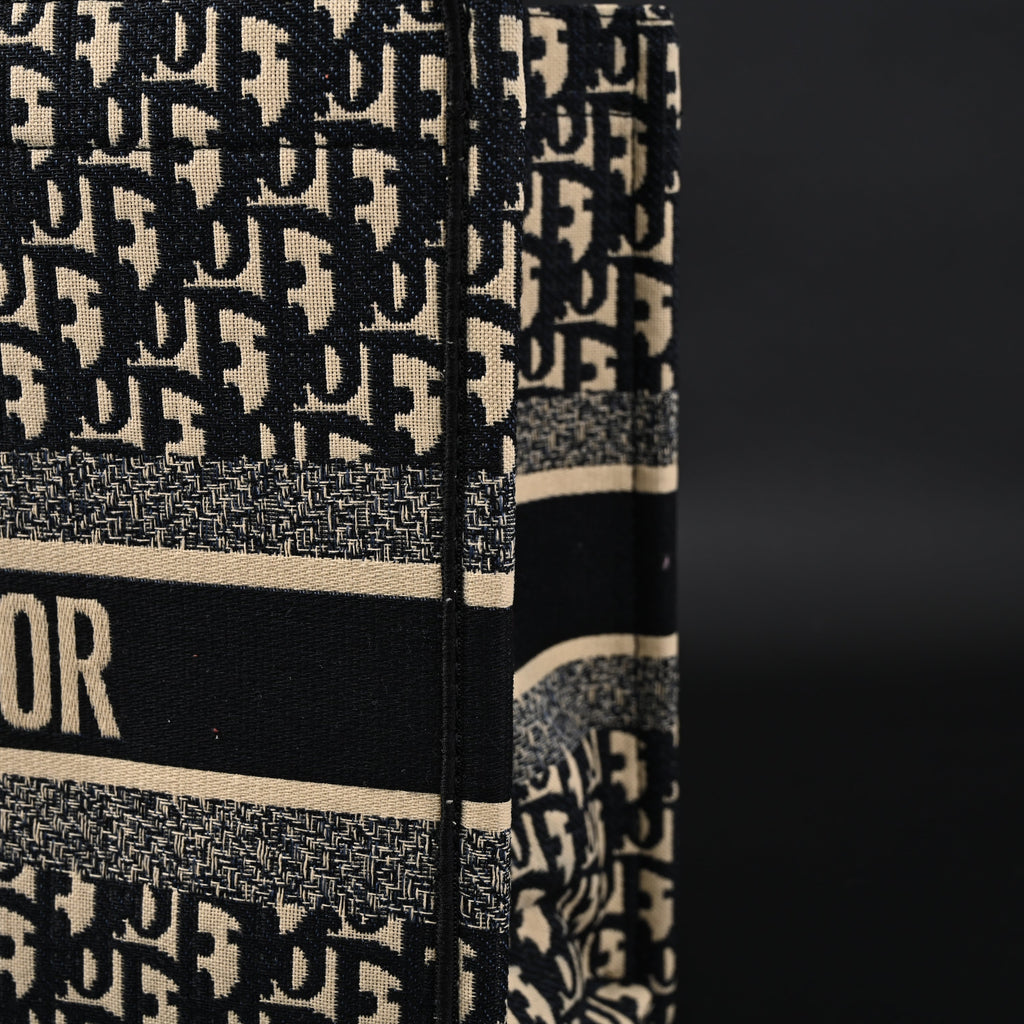 Christian Dior Medium Book Tote – Black Oblique Embroidery - Black with Beige Contrast — view 6