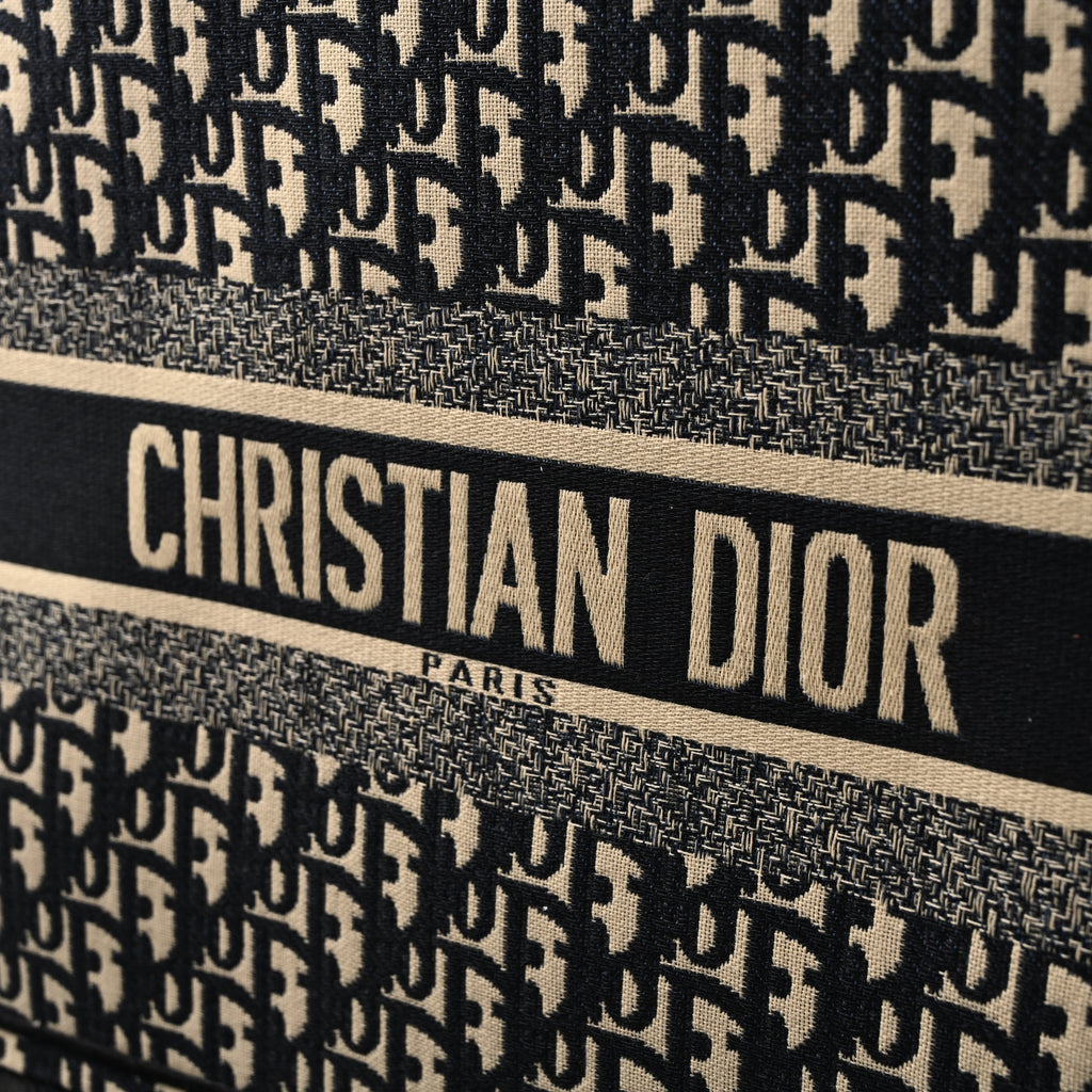 Christian Dior Medium Book Tote – Black Oblique Embroidery - Black with Beige Contrast — view 7