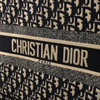 Christian Dior Medium Book Tote – Black Oblique Embroidery - Black with Beige Contrast — view 7