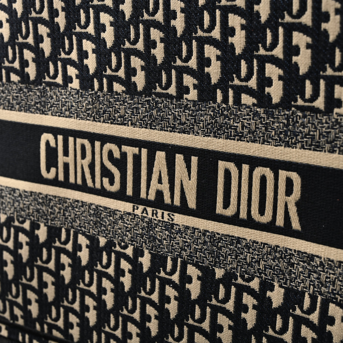 Christian Dior Medium Book Tote – Black Oblique Embroidery - Black with Beige Contrast — view 7