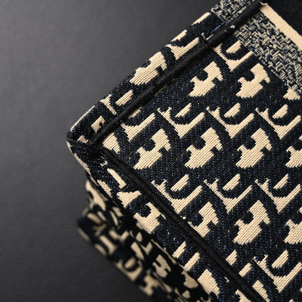 Christian Dior Medium Book Tote – Black Oblique Embroidery - Black with Beige Contrast — view 9