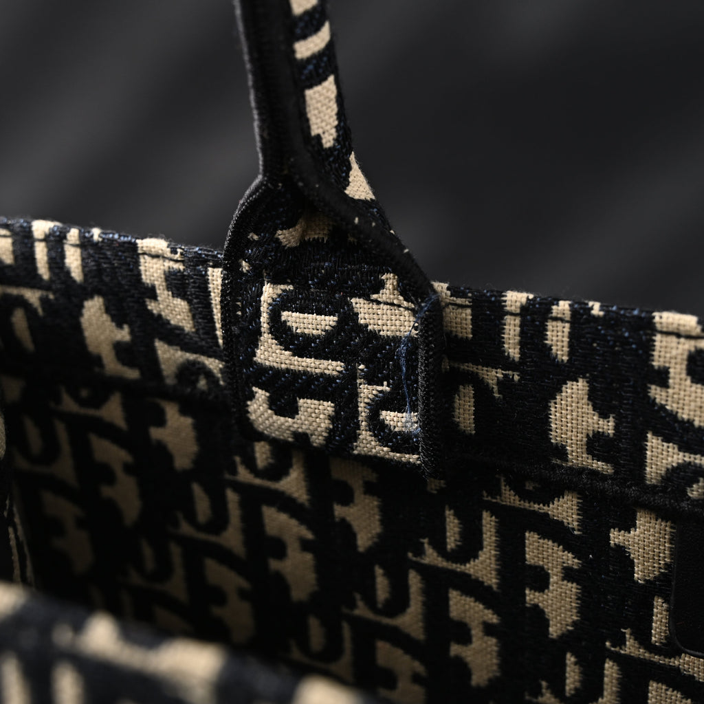 Christian Dior Medium Book Tote – Black Oblique Embroidery - Black with Beige Contrast — view 12