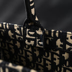 Christian Dior Medium Book Tote – Black Oblique Embroidery - Black with Beige Contrast — view 12