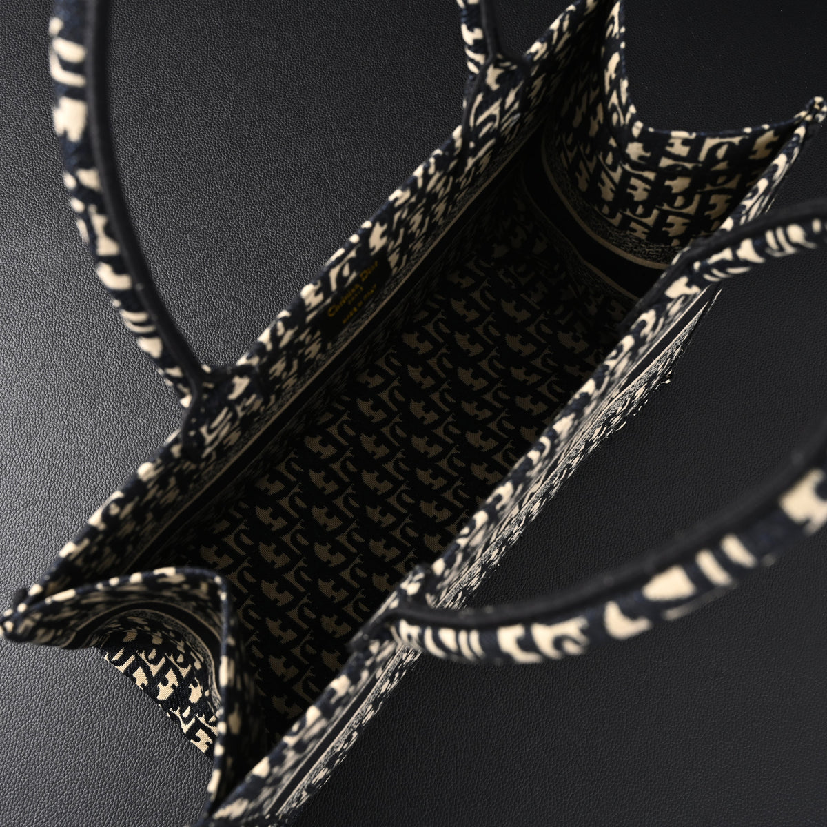 Christian Dior Medium Book Tote – Black Oblique Embroidery - Black with Beige Contrast — view 14