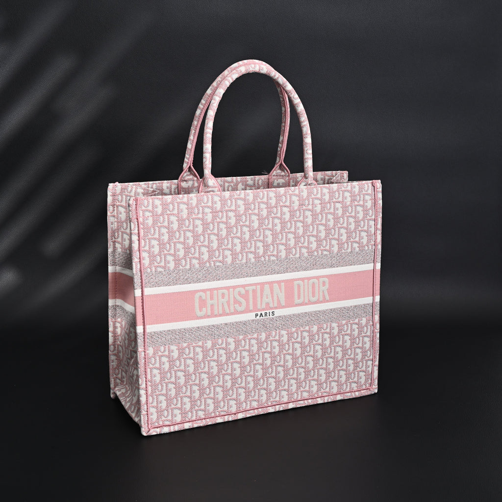 Dior Book Tote Oblique Embroidered Canvas Bag – Large Pink — view 12