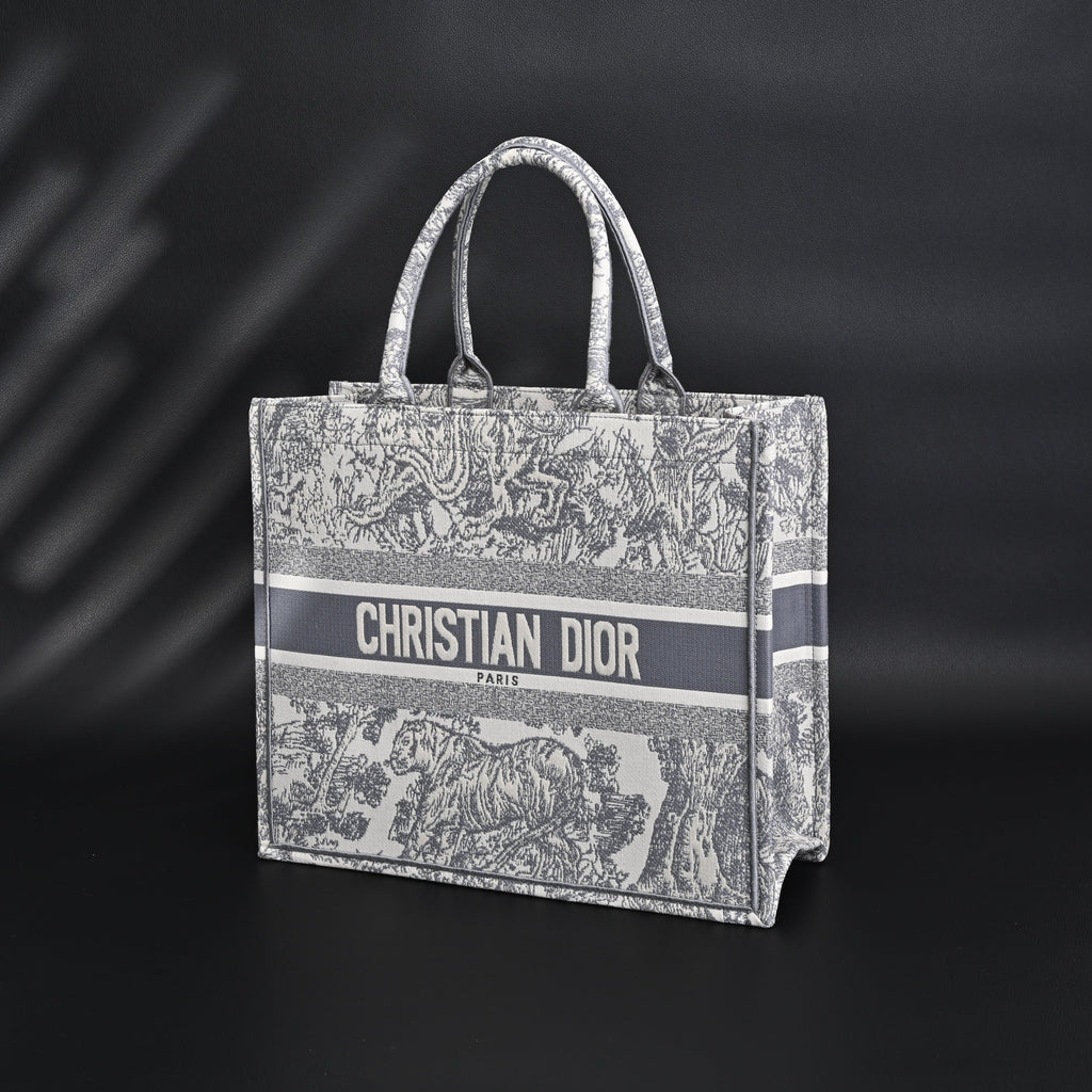 Christian Dior Large Book Tote – Toile De Jouy Embroidery - Classic Grey — view 4