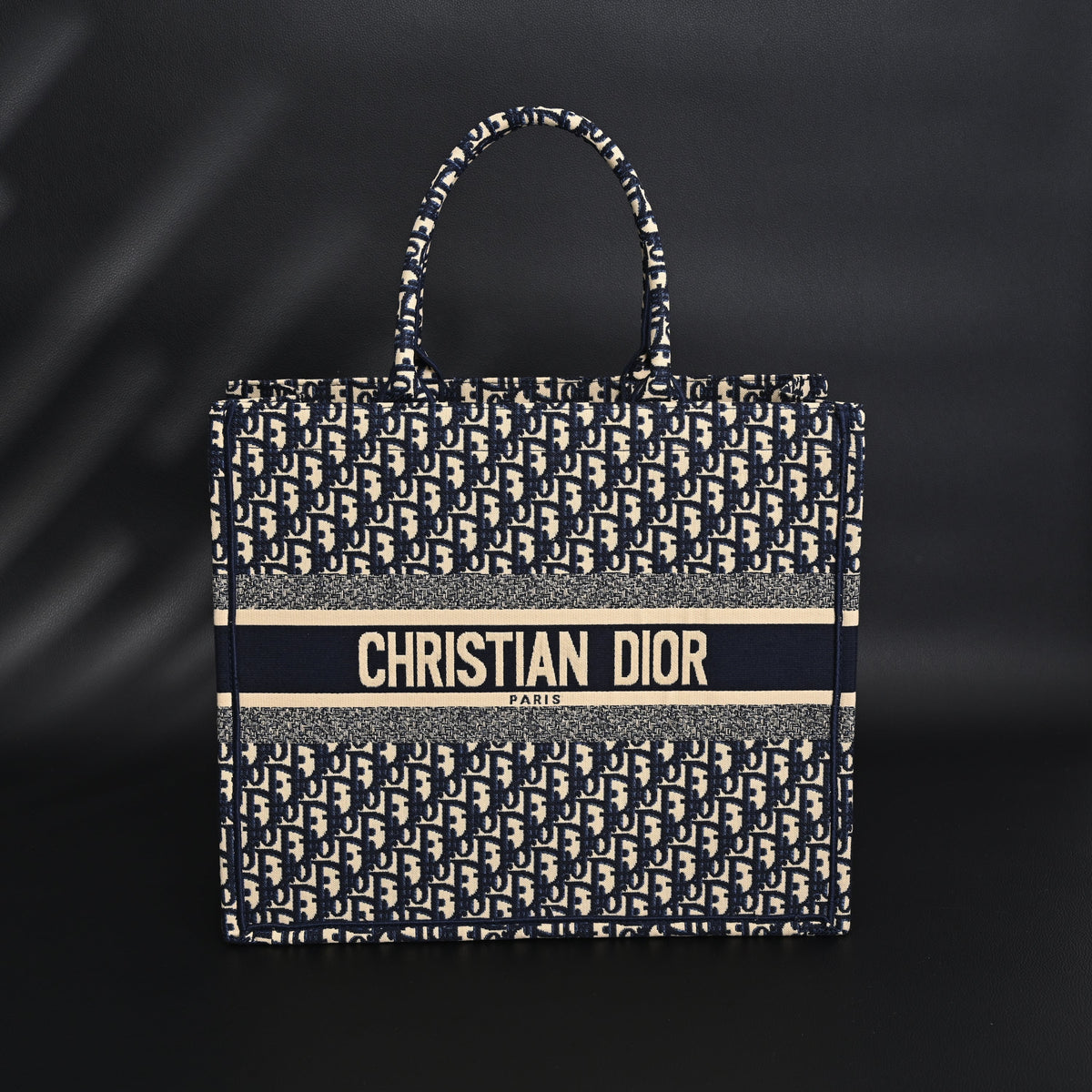 Christian Dior Large Book Tote – Blue Oblique Embroidery - Navy Blue — view 1