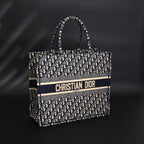 Christian Dior Large Book Tote – Blue Oblique Embroidery - Navy Blue — view 15