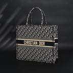 Christian Dior Large Book Tote – Blue Oblique Embroidery - Navy Blue — view 4