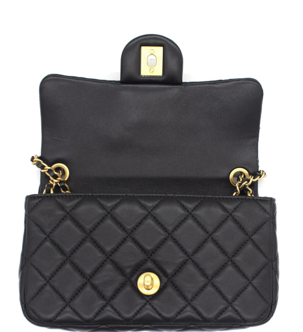 Chanel Pearl Crush Mini Rectangular Flap Bag - Black with Aged Gold-Tone Hardware — view 6