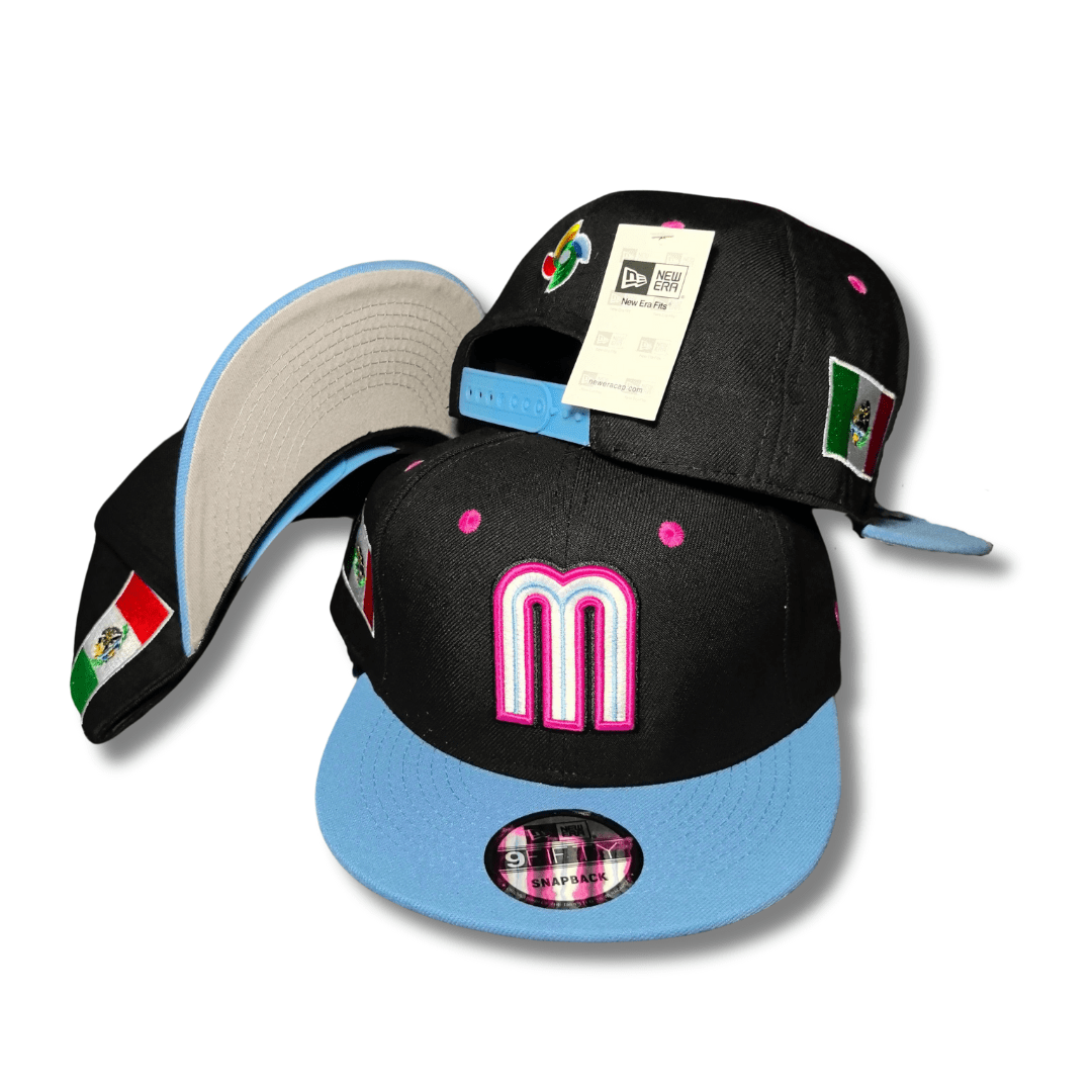 New Era 59Fifty Mexico World Baseball Classic Hat Black, Light Blue, Magenta – Snapback Cap — view 1
