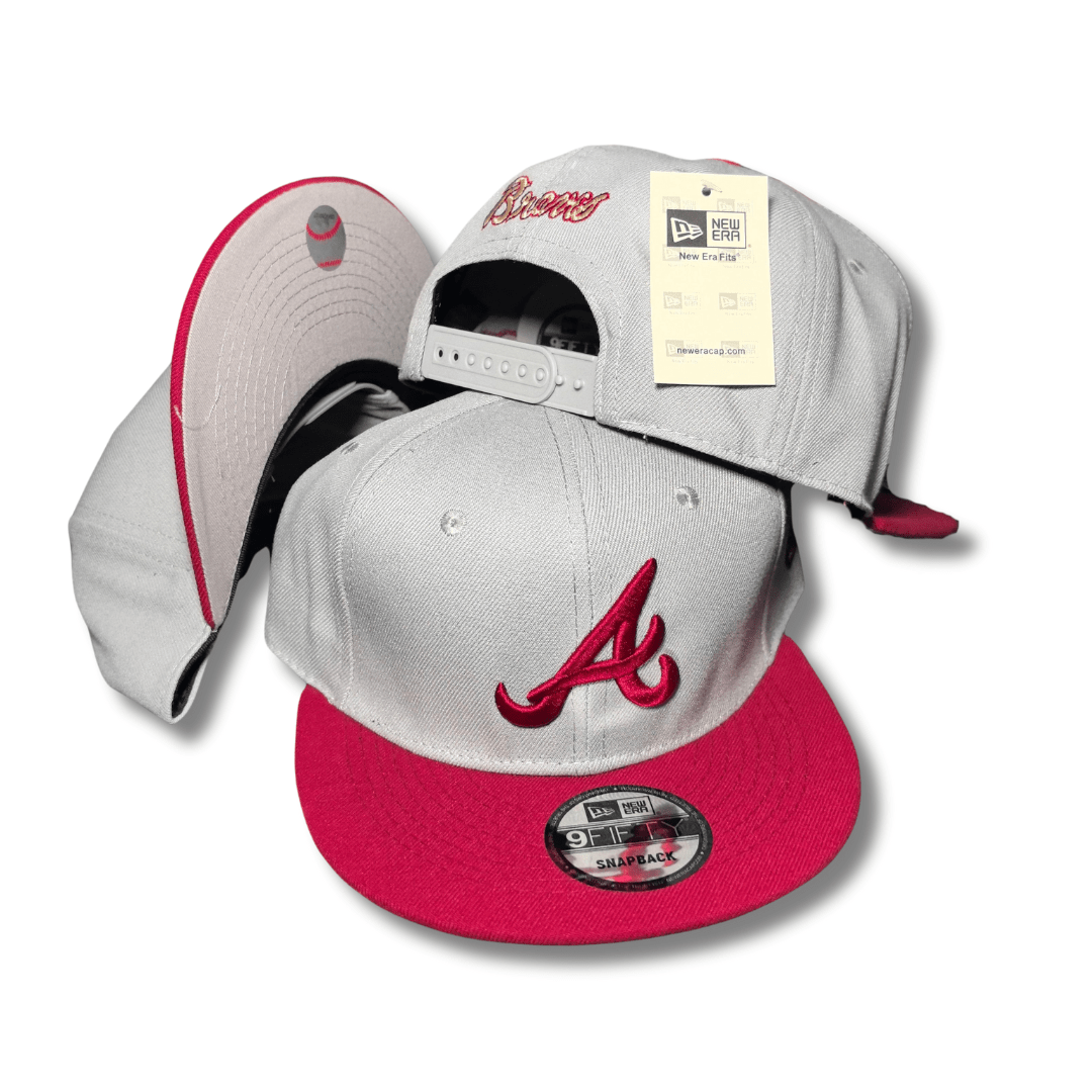 Atlanta Braves Gray and Red with Front and Back Embroidery - Snapback Cap — view 1