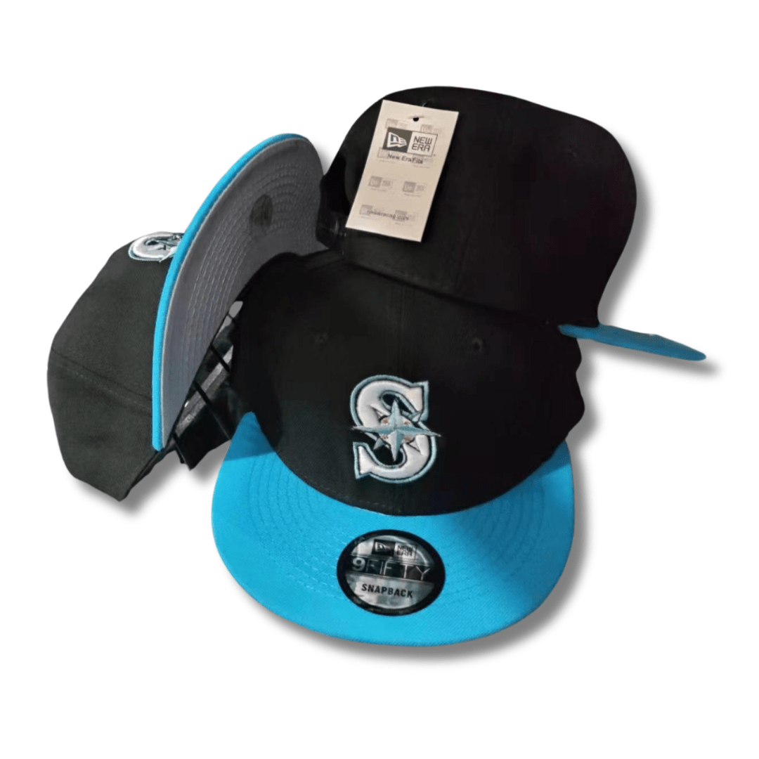 Seattle Mariners New Era MLB 9FIFTY Hat Black Crown Blue Visor Blue/White Logo - Snapback Cap — view 2