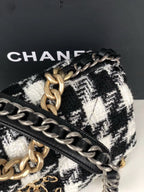 Chanel 19 Black and White Wool Tweed Small Flap Bag — view 8