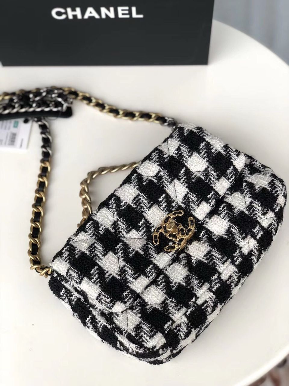 Chanel 19 Black and White Wool Tweed Small Flap Bag — view 4